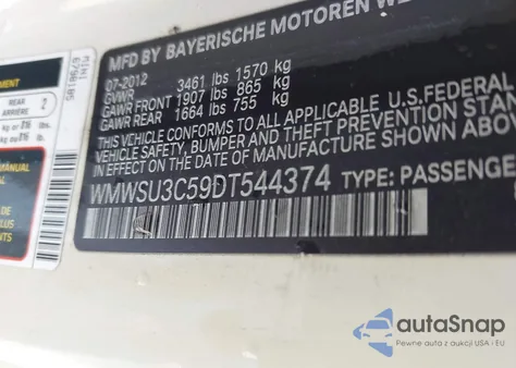 2013 Mini Hardtop Cooper из США, поврежденный, VIN WMWSU3C59DT544374